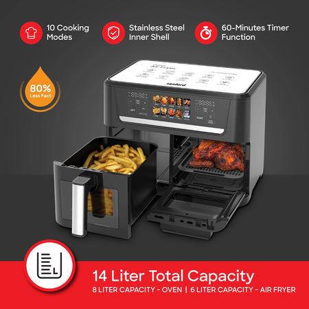 Sanford 14Litre | 2-in-1 Air Fryer & Oven | 2800W Dual Function | Healthy Cooking | SF5617EO - buysanford