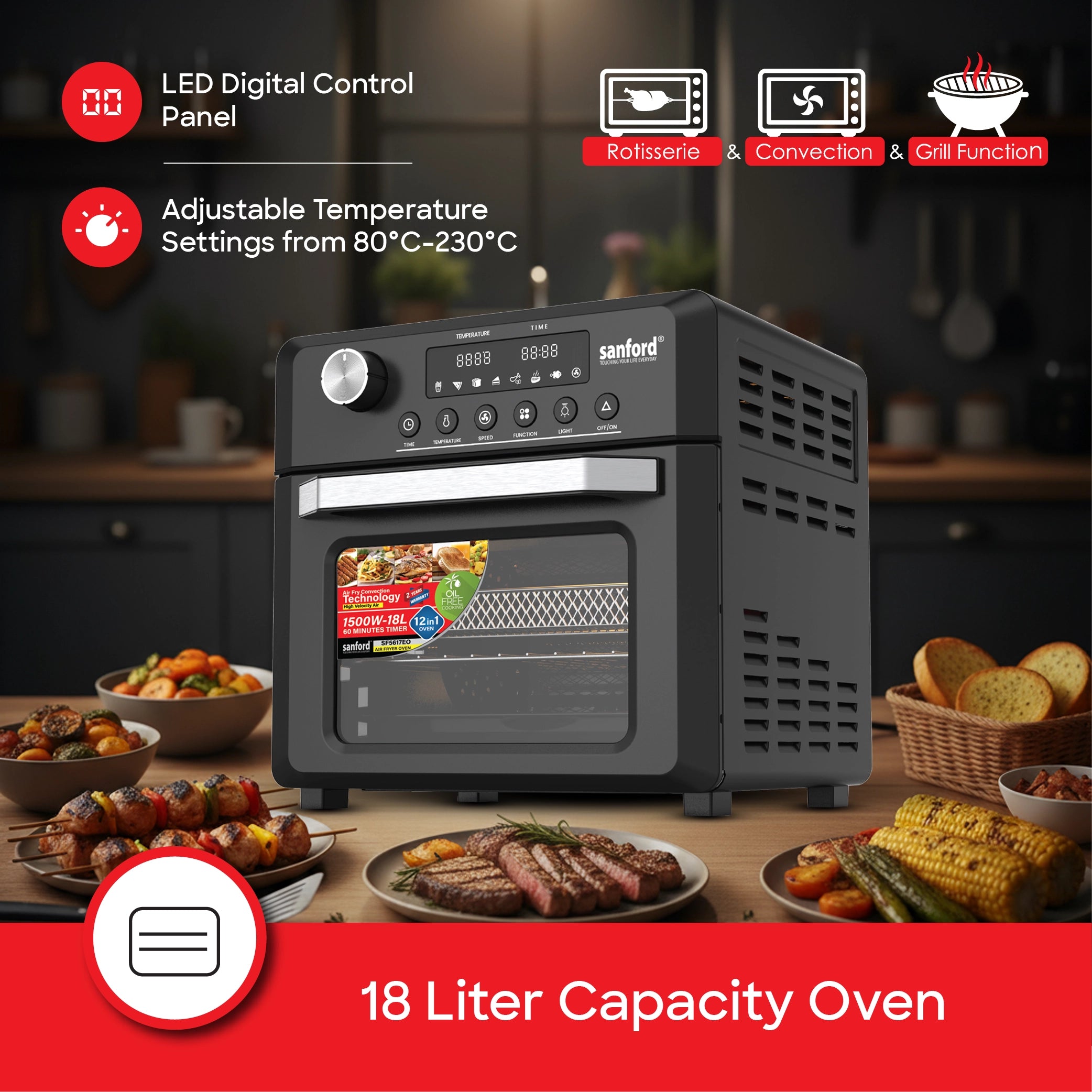 air fryer oven 18L 12 cooking functions 1500W sanford 3