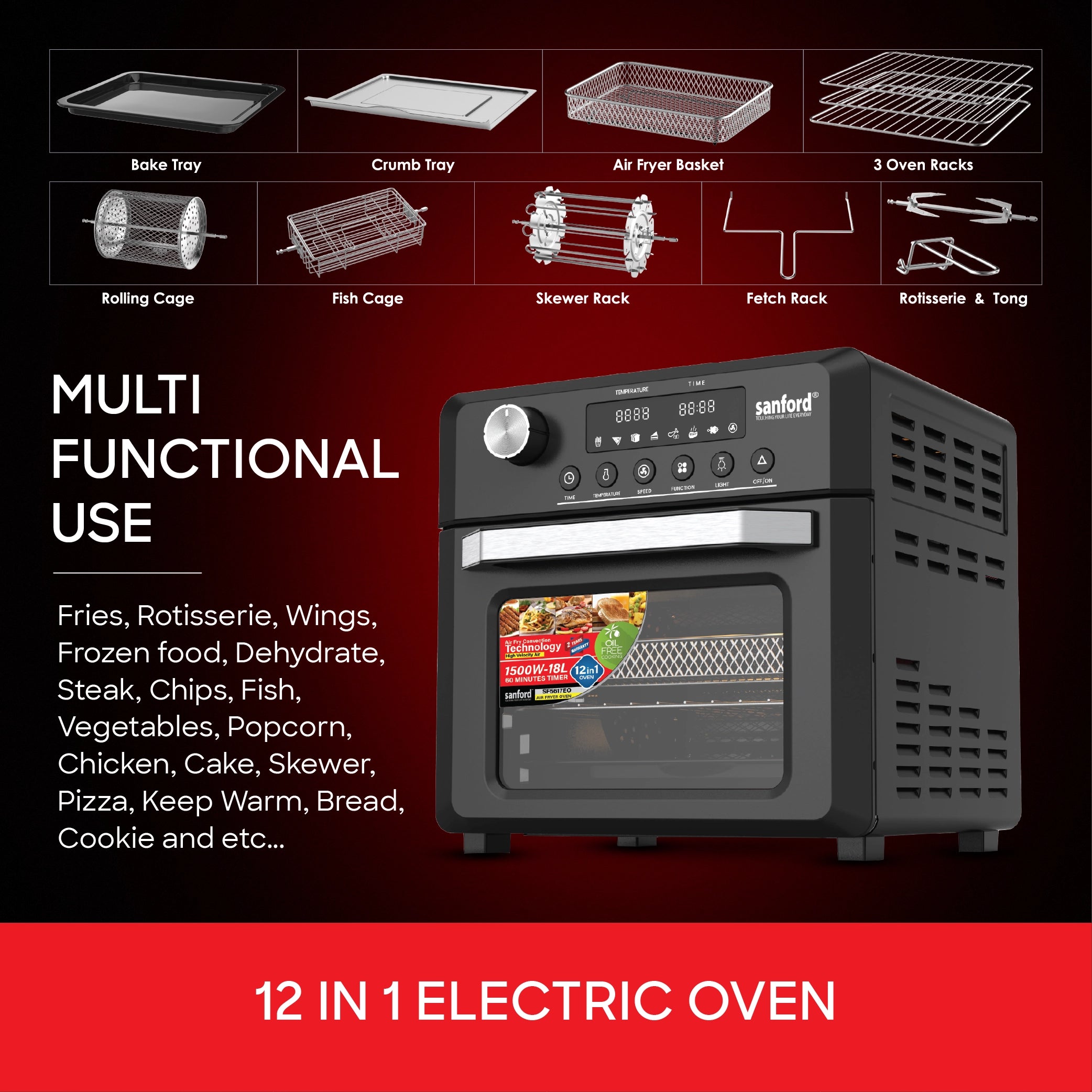 air fryer oven 18L 12 cooking functions 1500W sanford 5