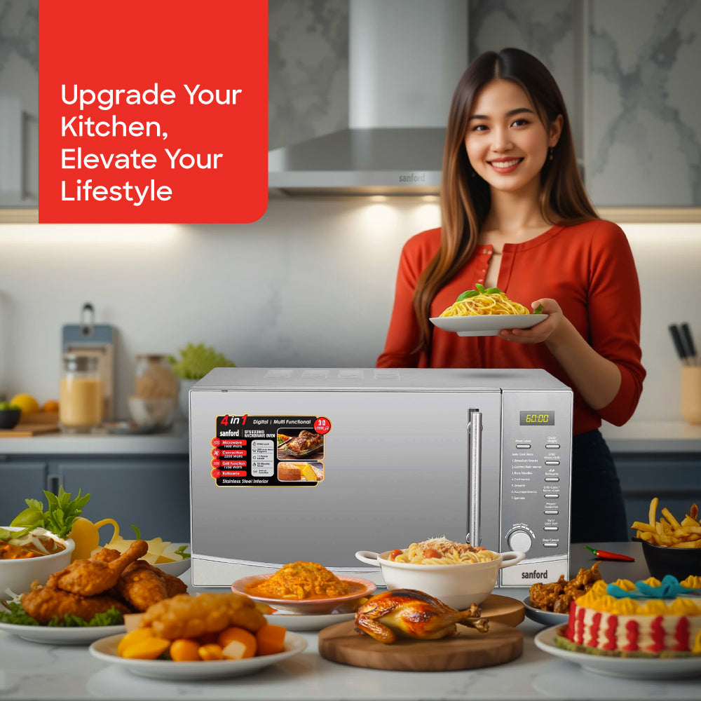 Sanford 30L microwave showing large capacity for family cooking