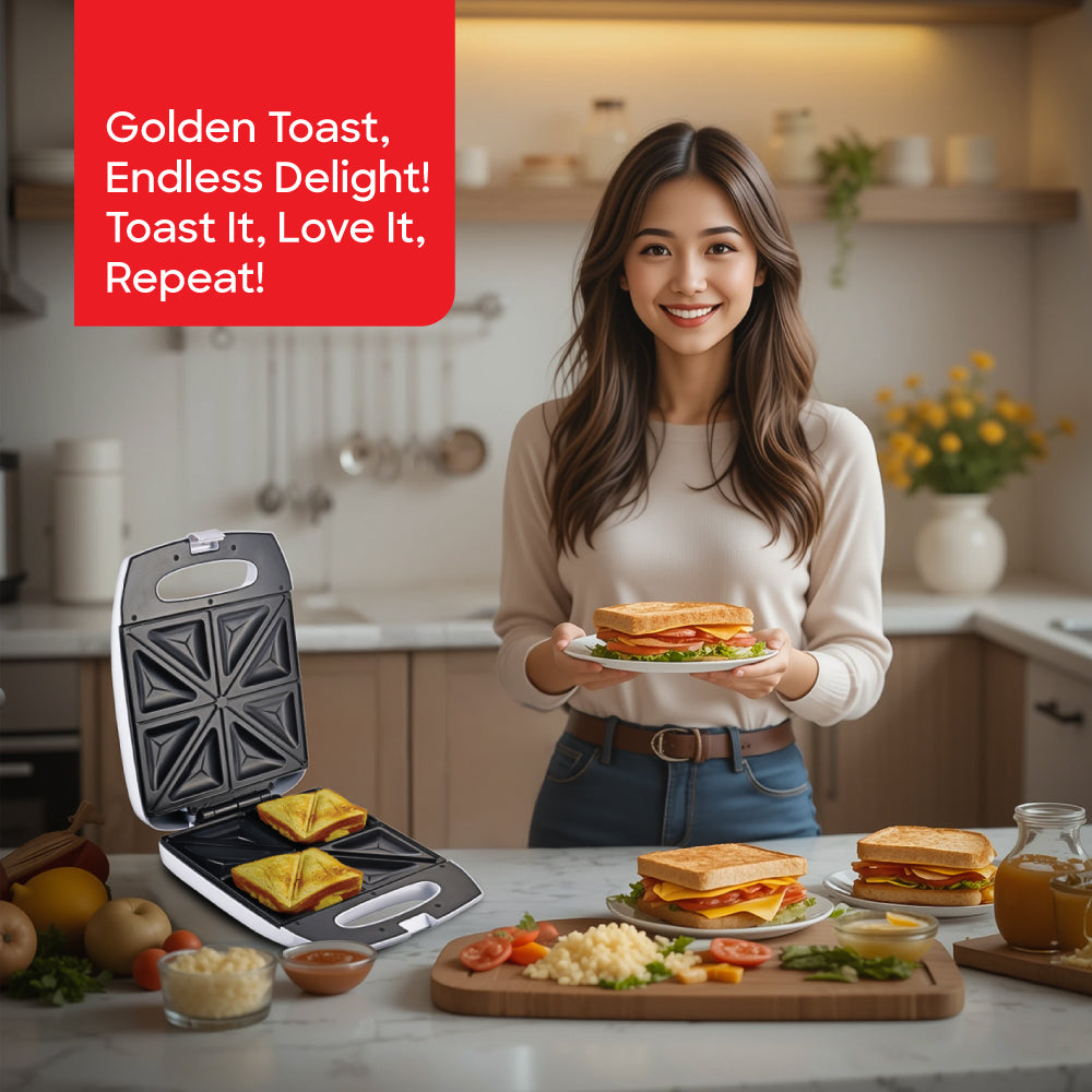 Sanford 4-Slice Sandwich Maker with Non-Stick Plates & Keep Warm Function - buysanford