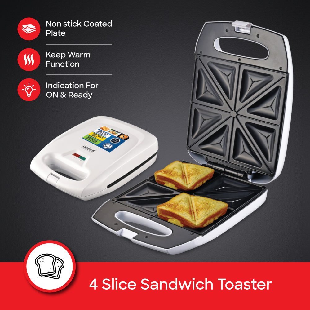 Sanford 4-Slice Sandwich Maker with Non-Stick Plates & Keep Warm Function - buysanford