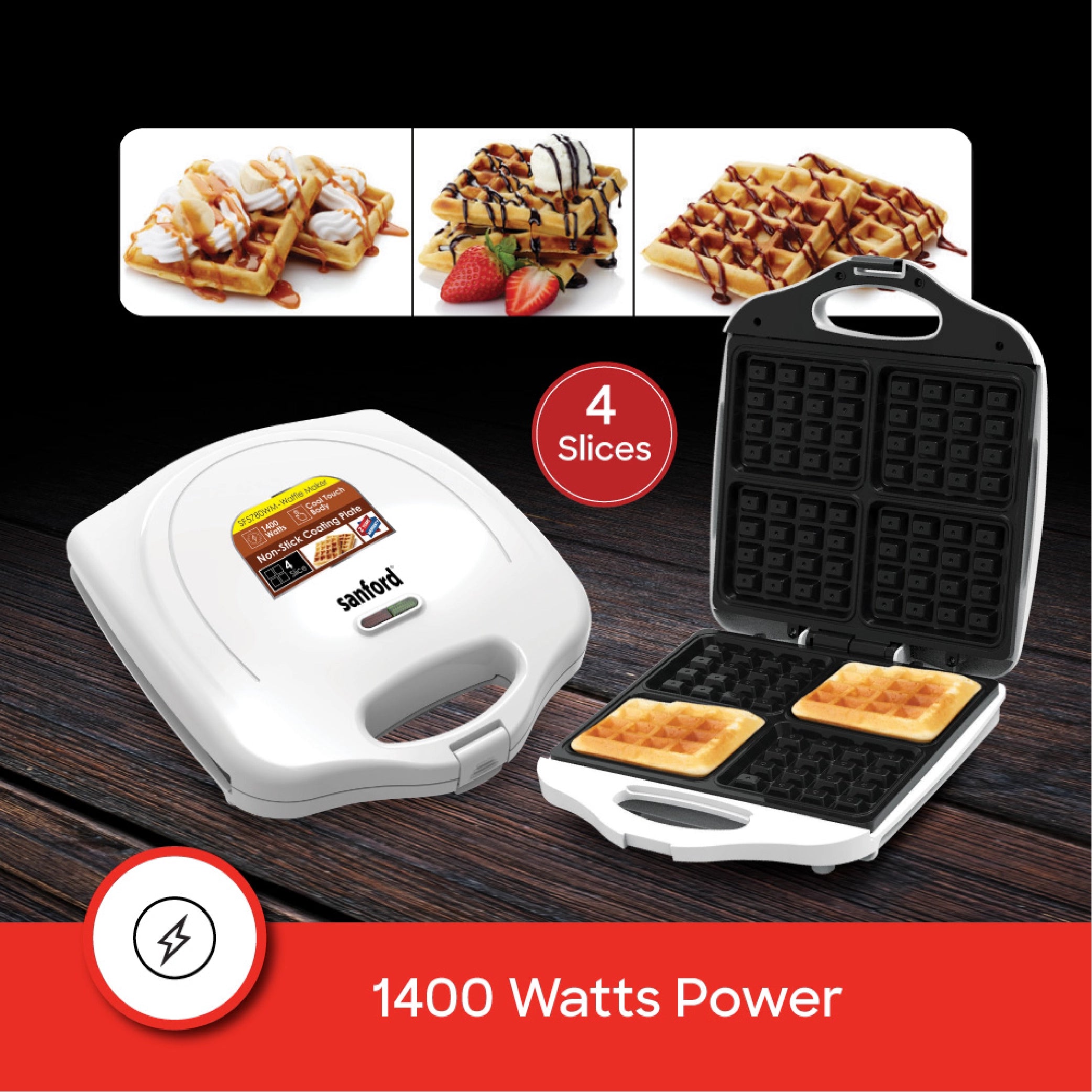 waffle maker 4 slice non stick 1400W thermostatic control sanford 4