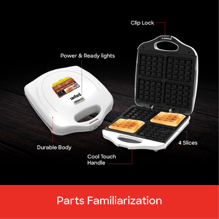 Sanford 4-Slice Waffle Maker with Non-Stick Plates & 1400W Thermostatic Control - buysanford