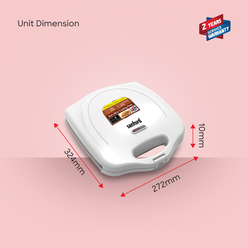 Sanford 4-Slice Waffle Maker with Non-Stick Plates & 1400W Thermostatic Control - buysanford