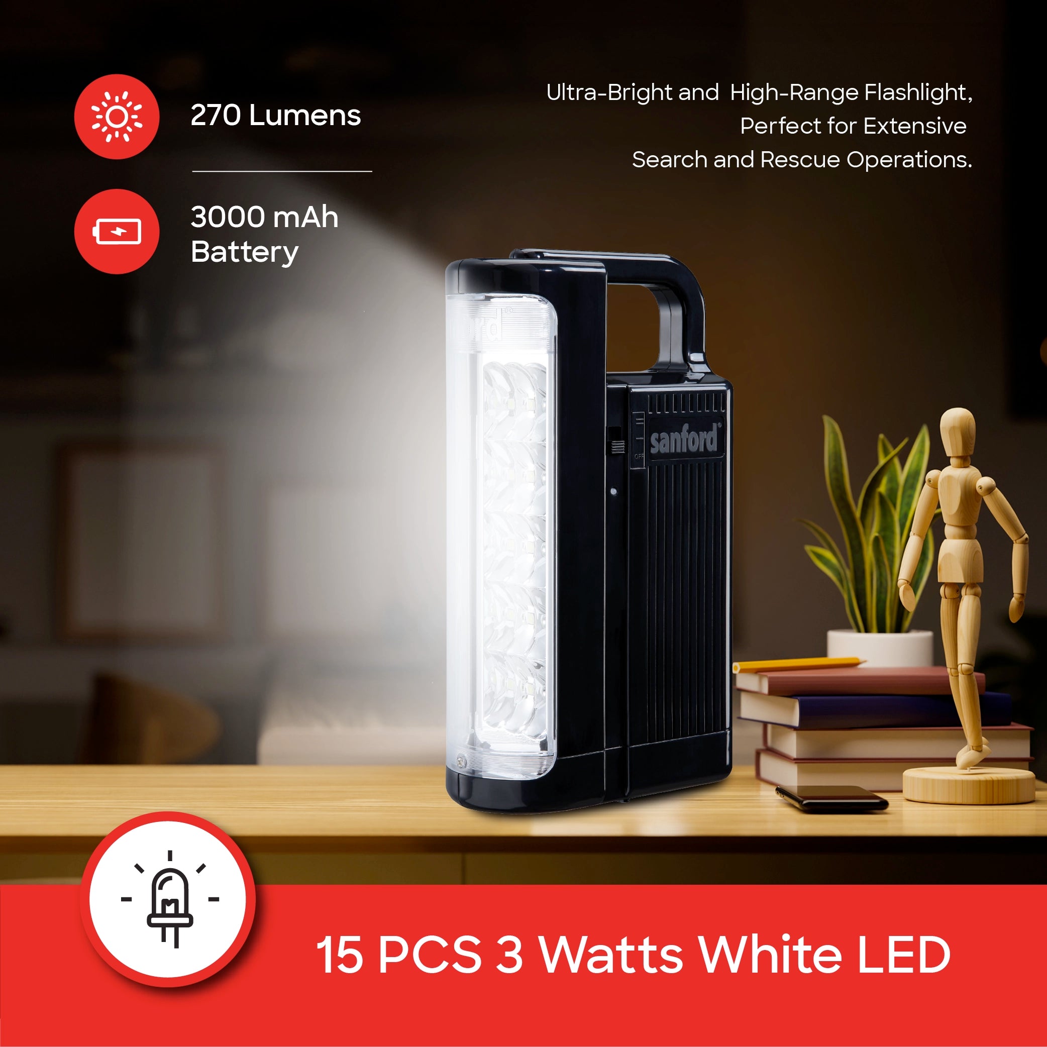 emergency lantern and 5W flashlight combo rechargeable lighting sanford 3