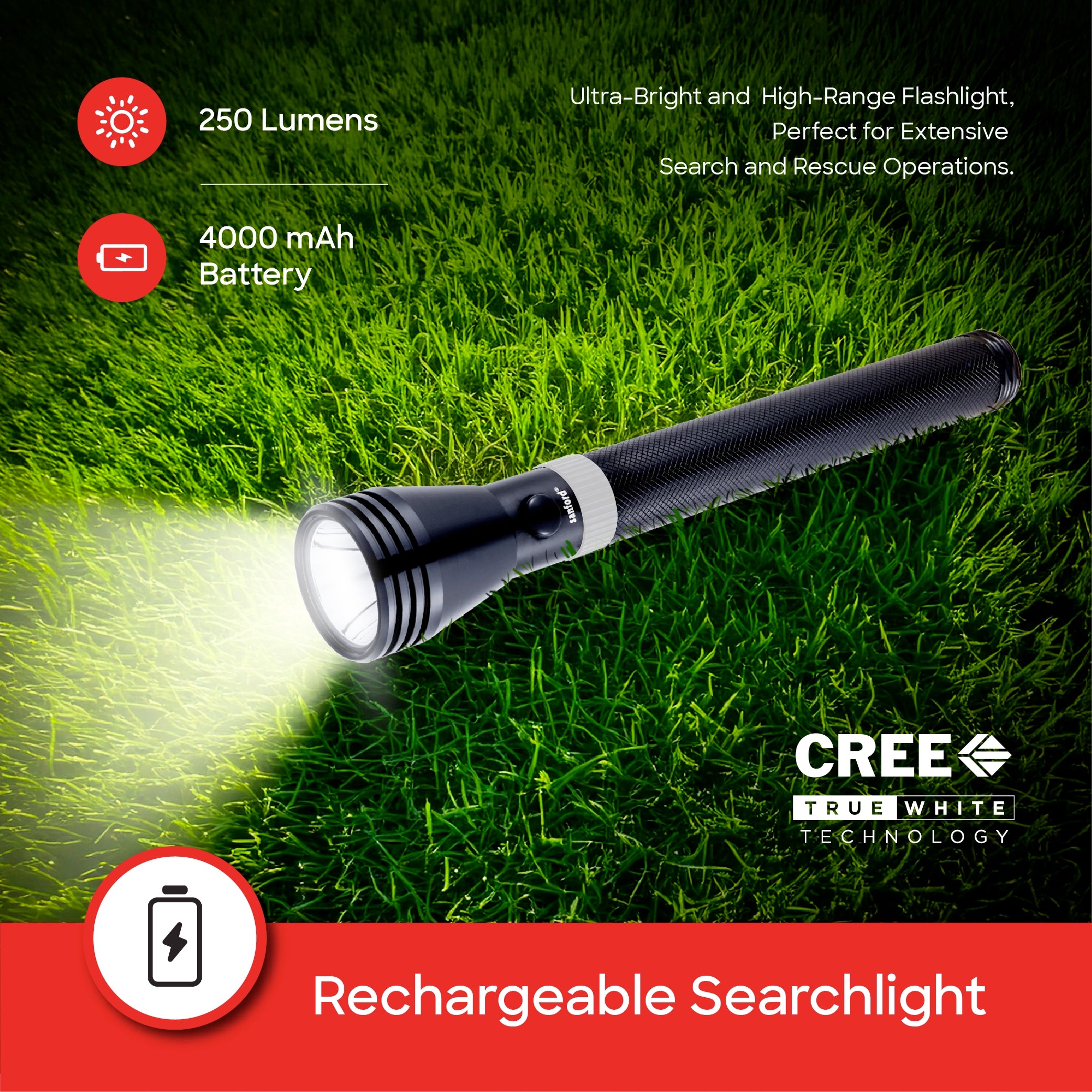 5W CREE LED flashlight USB rechargeable 2200m beam torch sanford 3