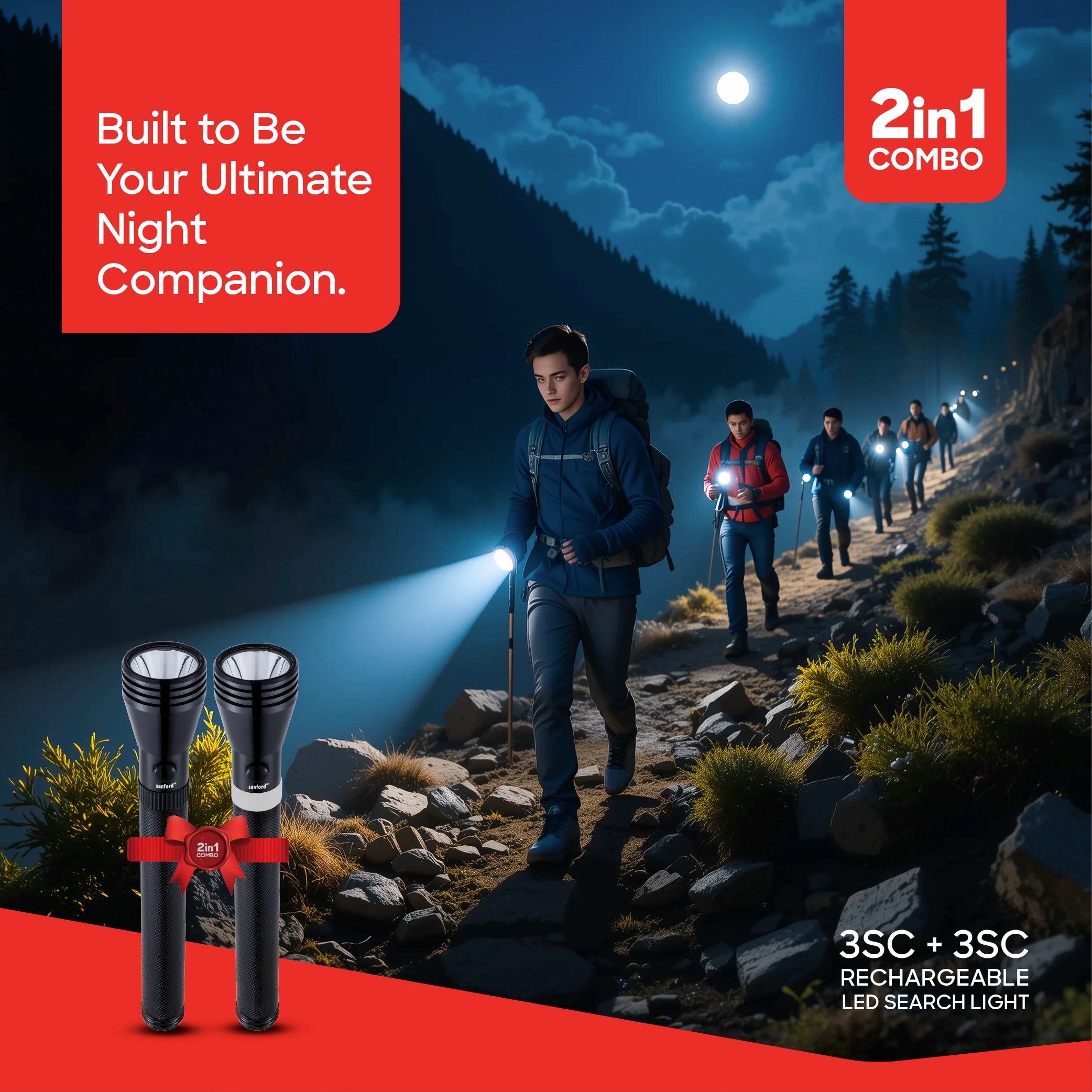 Sanford 5W CREE LED Flashlight with 2200m Range & 4000mAh Rechargeable Battery | Rugged Outdoor Torch - buysanford
