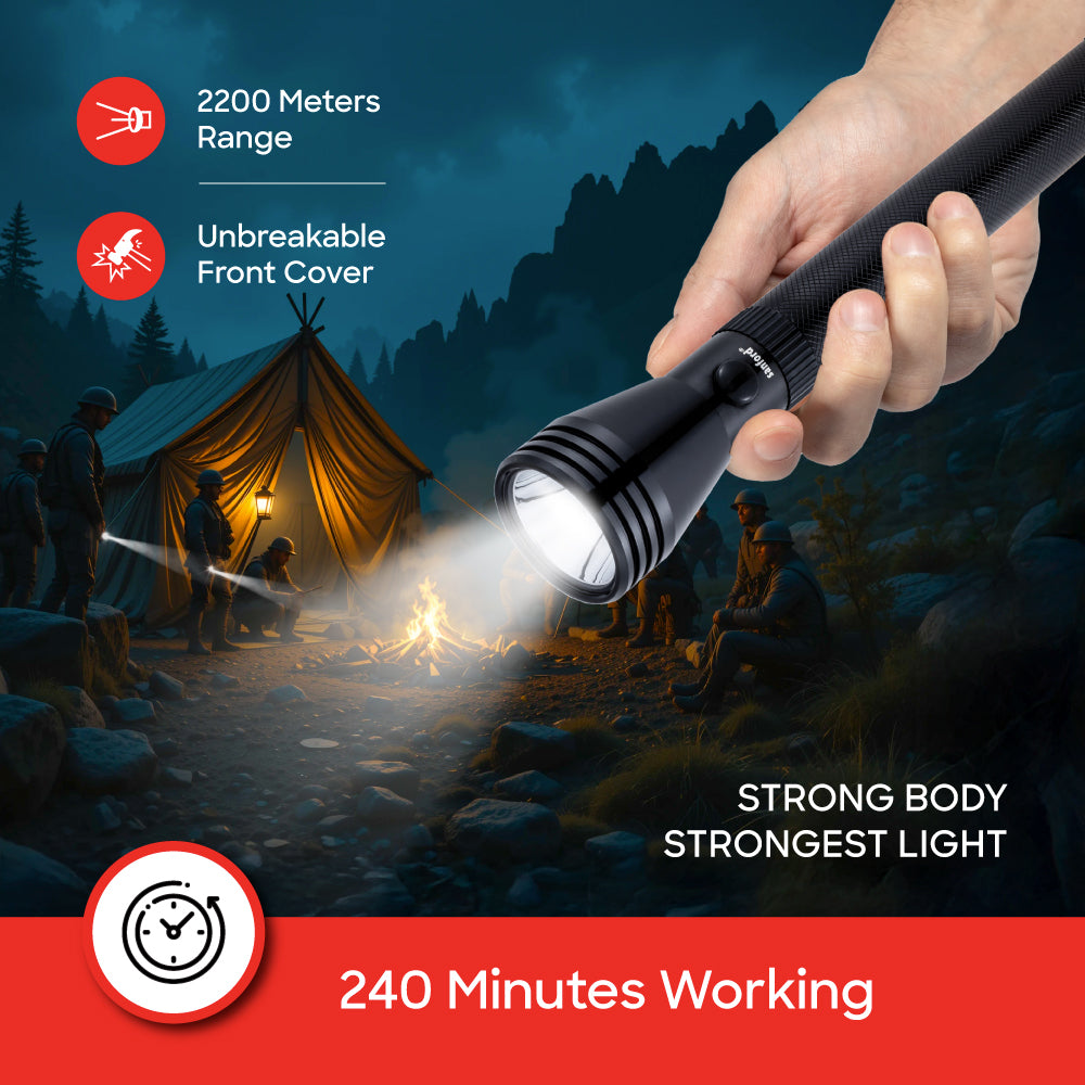 Sanford 5W CREE LED Flashlight with 2200m Range & 4000mAh Rechargeable Battery | Rugged Outdoor Torch - buysanford