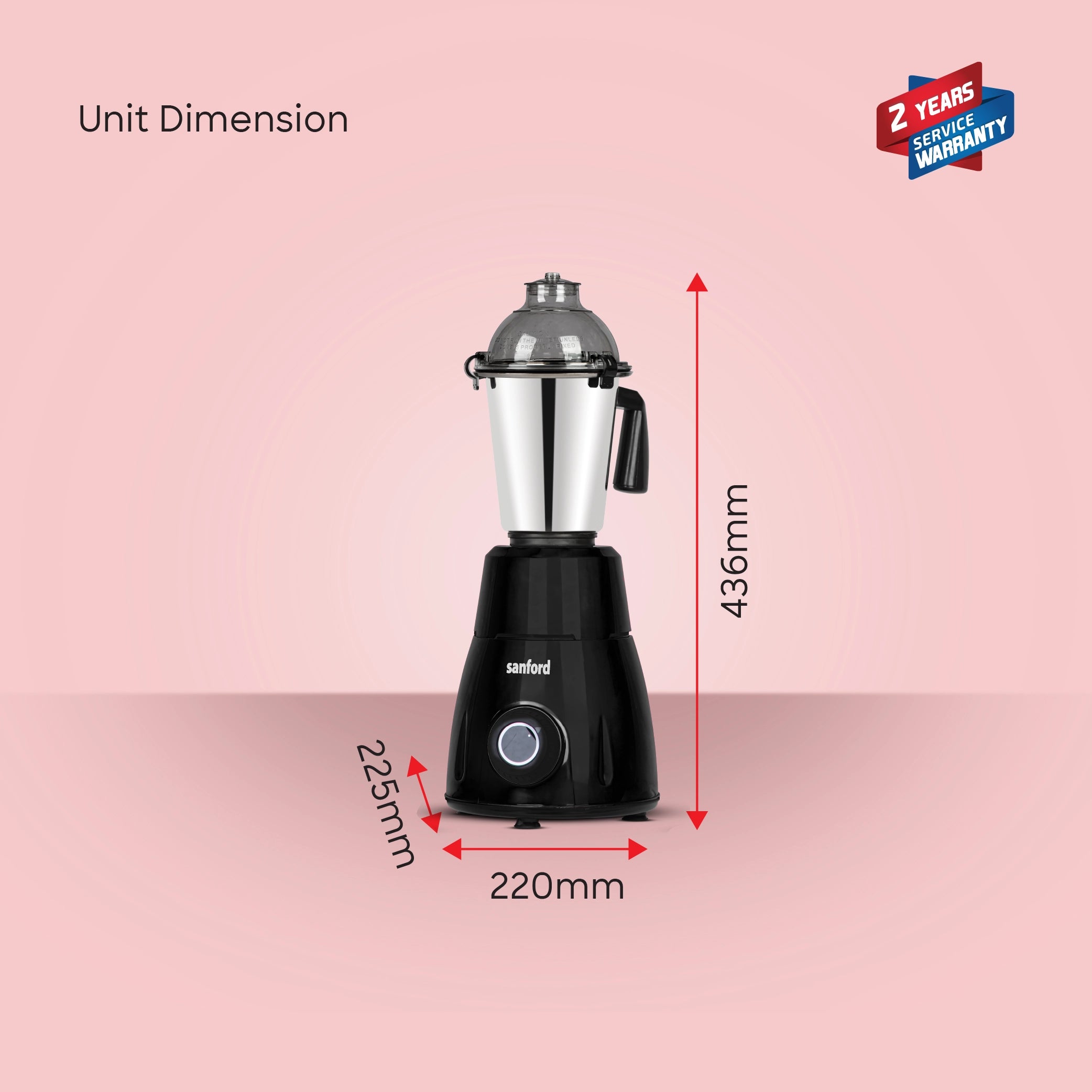Sanford SF5901GM 3-in-1 Mixer Grinder 800W – unit dimensions and measurements