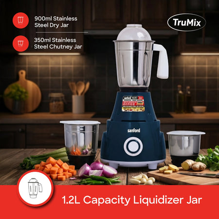 Sanford TruMix Mixer Grinder SF5904GM - 3 Speed Control with Sharp Stainless Steel Blades - Detail View