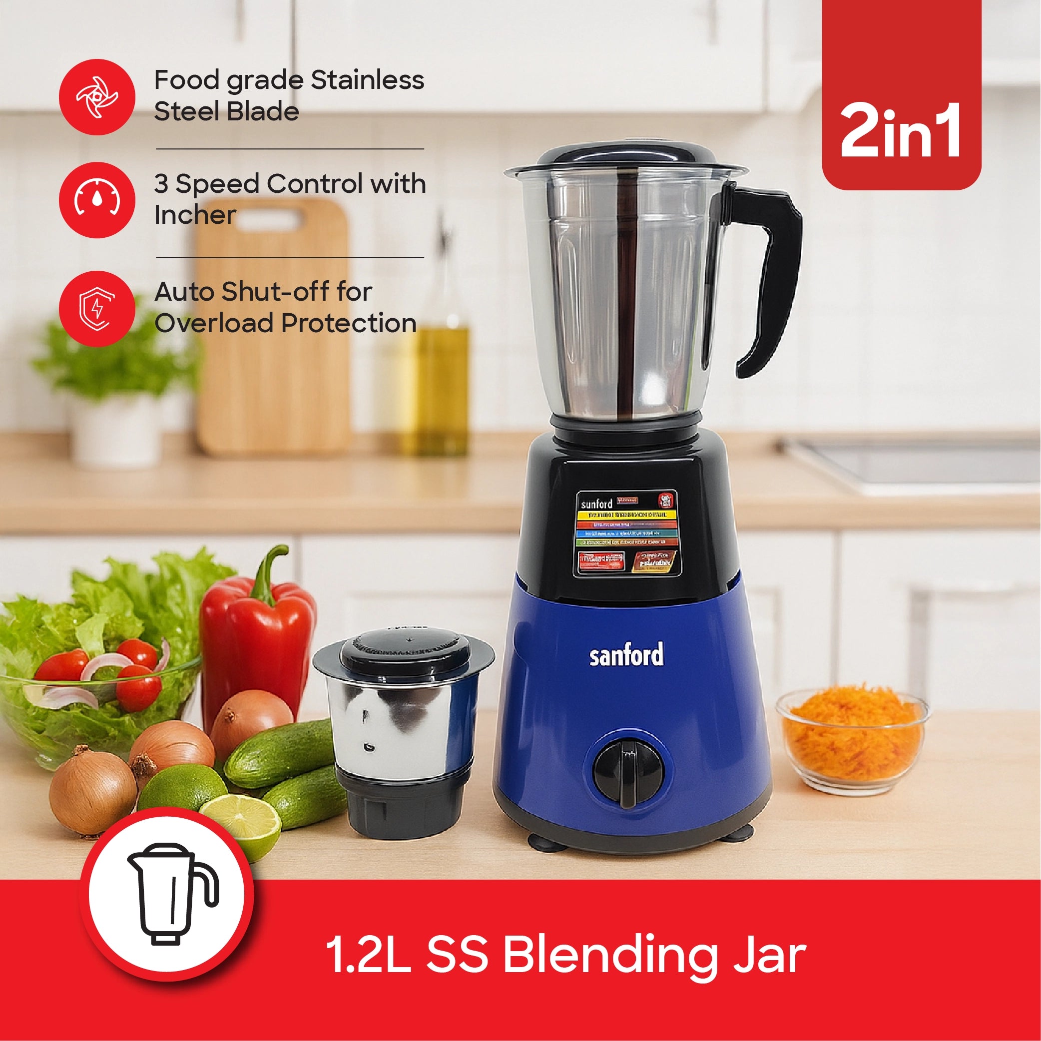 550W mixer grinder 1.2L blending jar chutney jar sanford 3