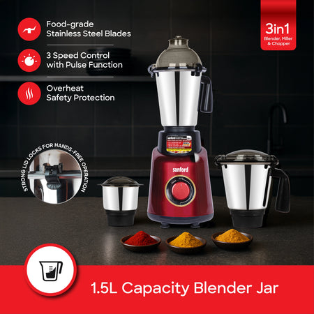 3 in 1 mixer grinder 800W stainless steel jars sanford 3