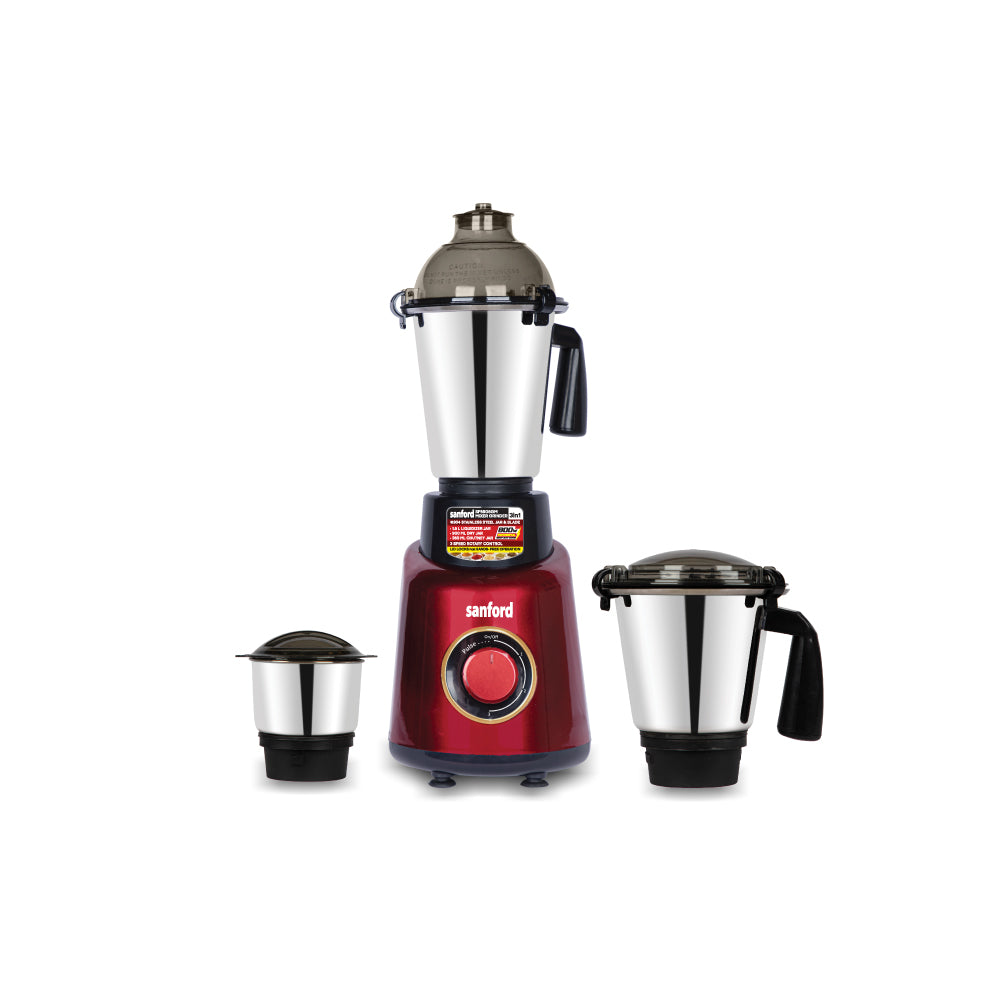 Sanford 800W 3-in-1 mixer grinder with stainless steel jars for versatile grinding and mixing