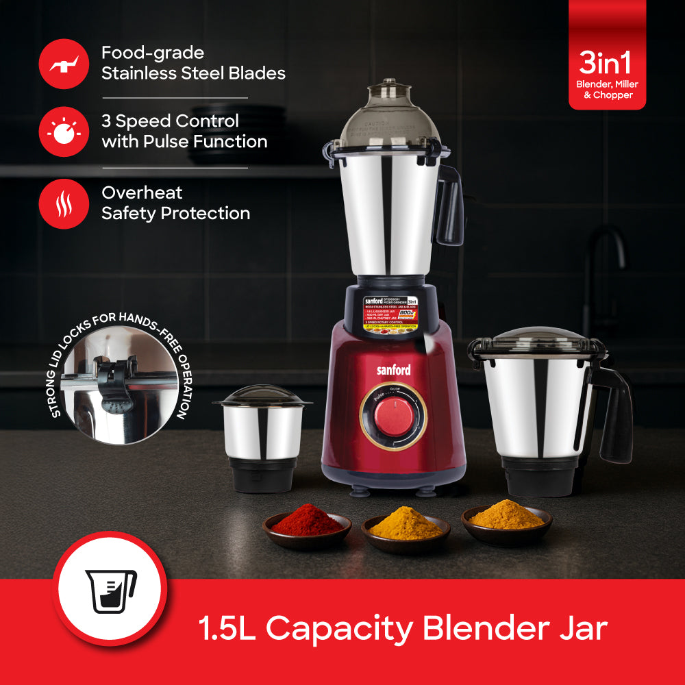 Sanford mixer grinder stainless steel grinding jars with sharp blades for efficient grinding