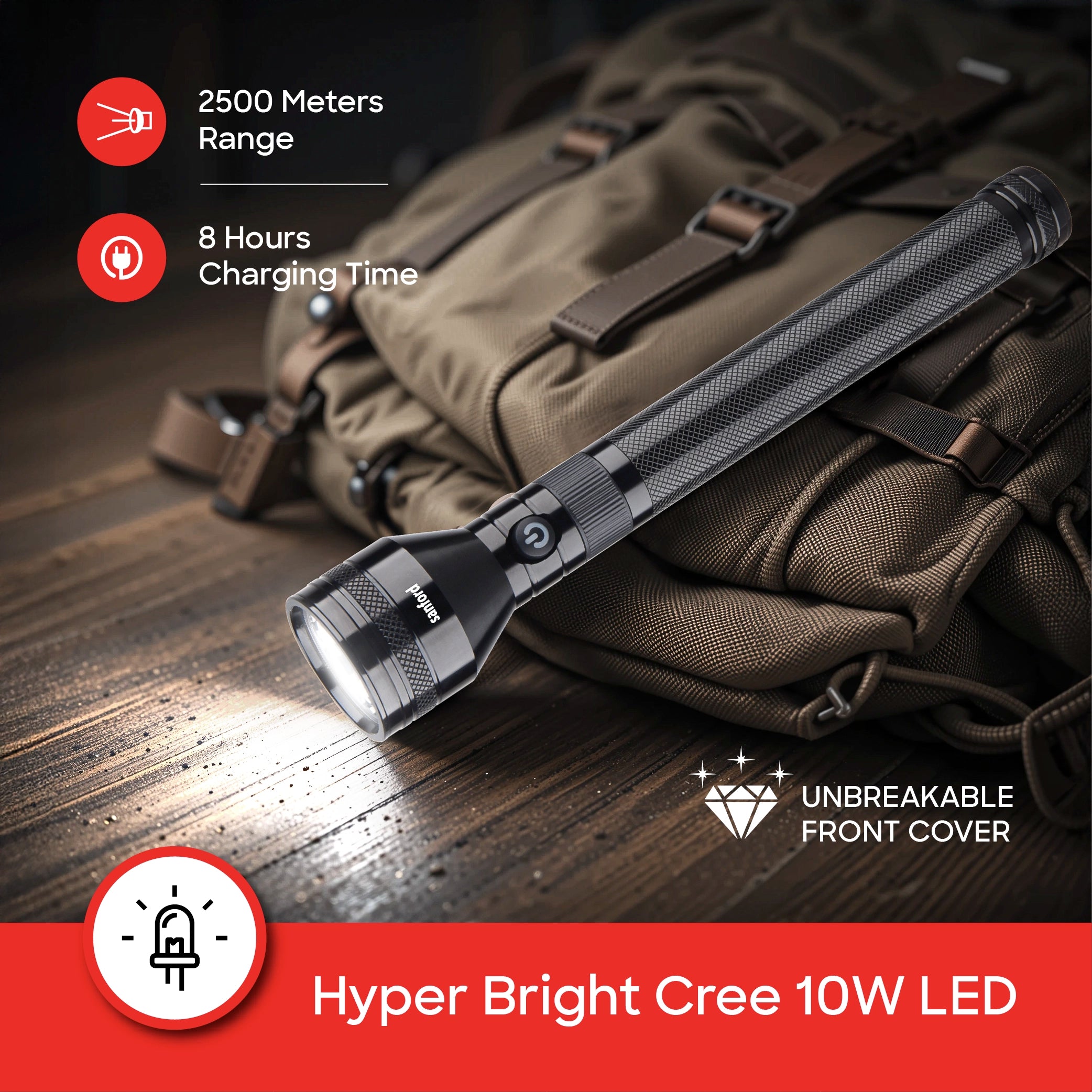 hyper bright 10W cree led flashlight 2500m rechargeable torch sanford 4