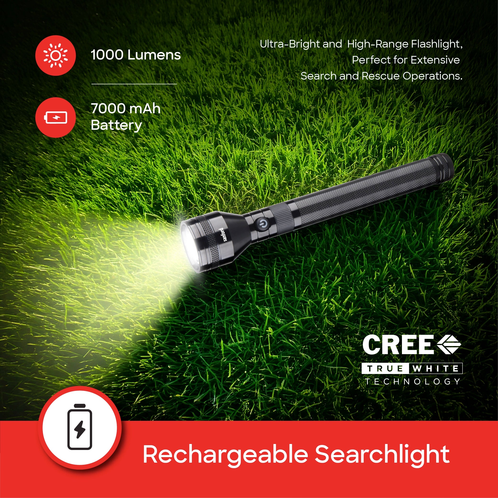 Shop Sanford 2-In-1 Rechargeable LED Searchlight Combo 2500M 1000 Lumens 7000mAh - SF6180SLC in UAE