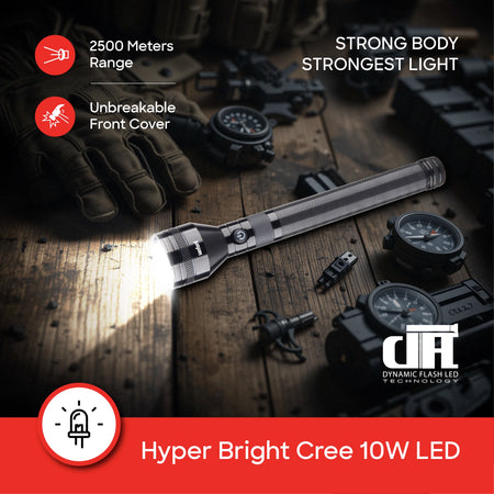 10W hyper bright CREE LED flashlight rechargeable aluminum alloy body sanford 4