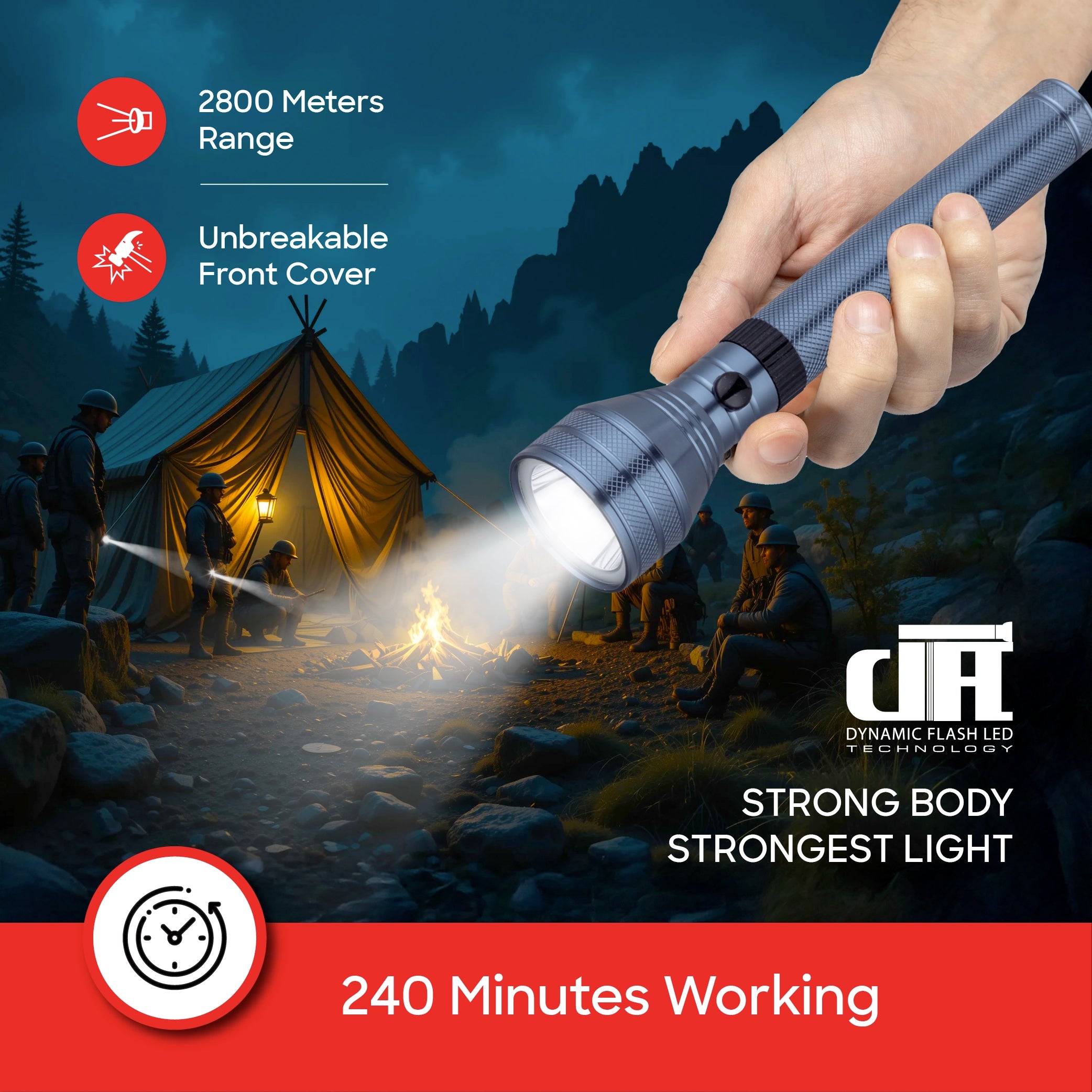 7W CREE LED flashlight rechargeable 2800m range long runtime torch sanford 4