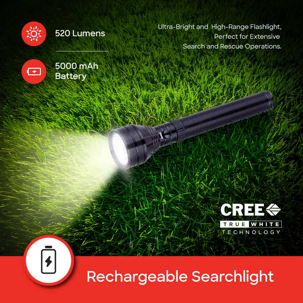 Sanford 7W Hyper Bright LED Flashlight | 2800m Range | 5000mAh Rechargeable Battery | Water & Shock Resistant - buysanford