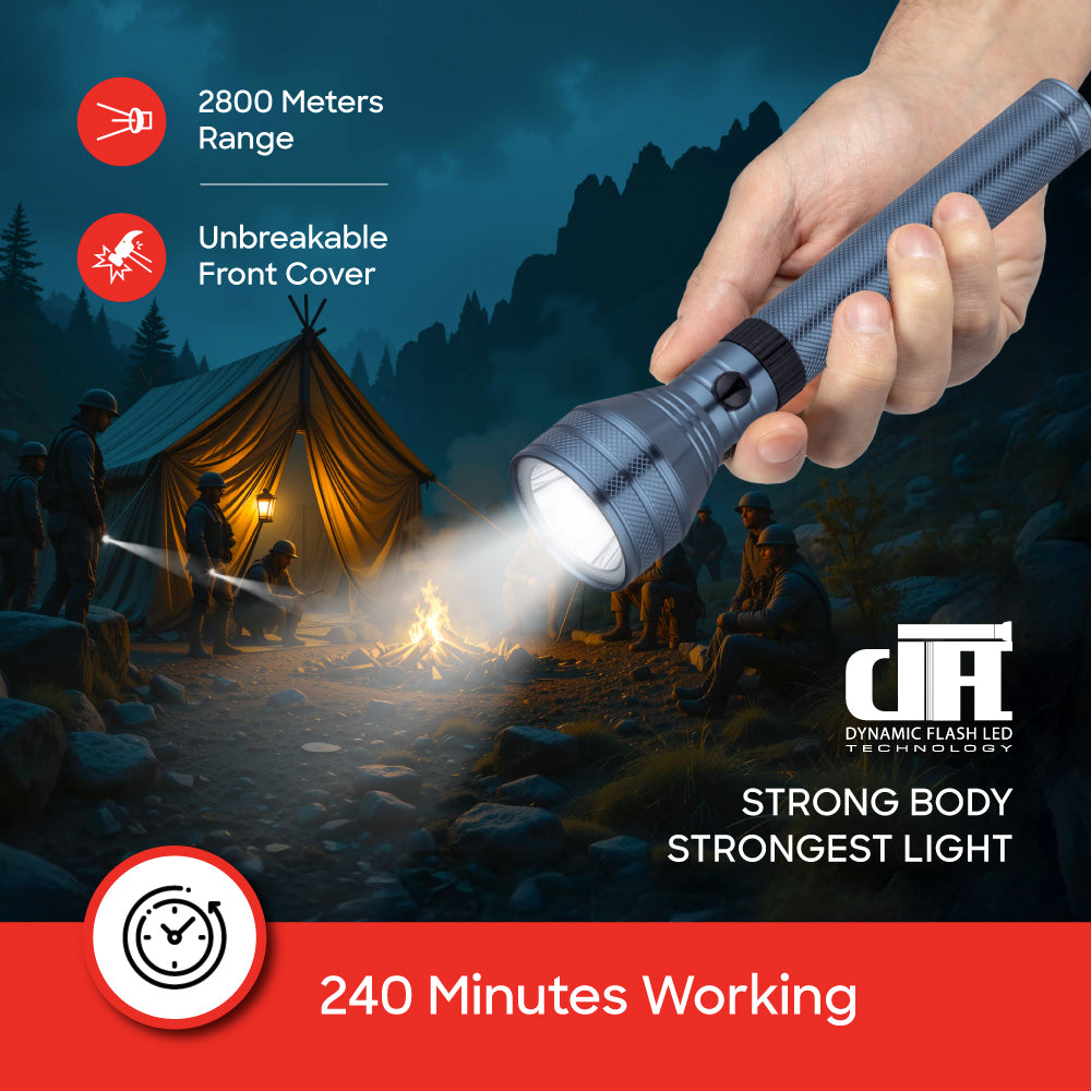 Sanford 7W Hyper Bright LED Flashlight | 2800m Range | 5000mAh Rechargeable Battery | Water & Shock Resistant - buysanford