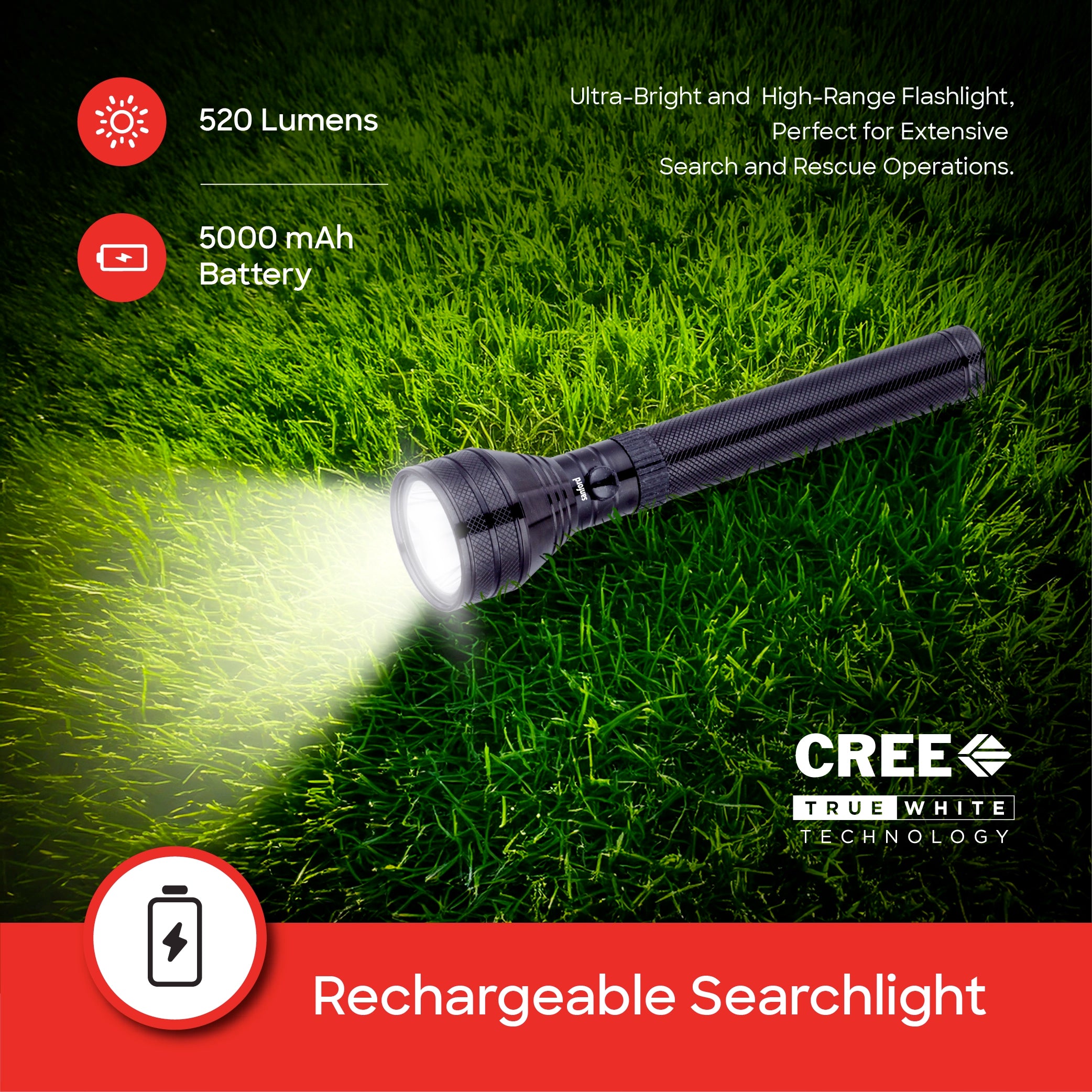 7W hyper bright LED flashlight rechargeable 2800m beam water shock resistant sanford 3