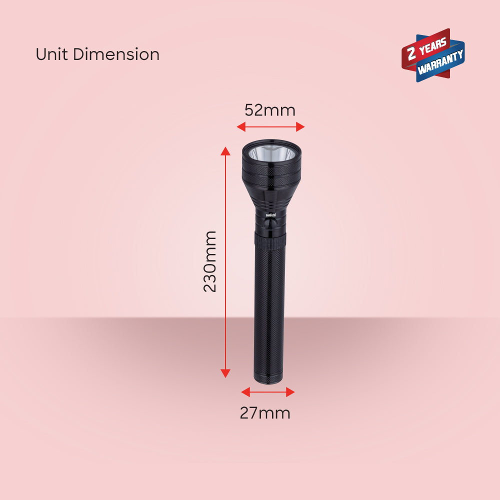 Sanford 7W Hyper Bright LED Flashlight | 2800m Beam Range | 5000mAh Rechargeable Battery | Water & Shock Resistant - buysanford