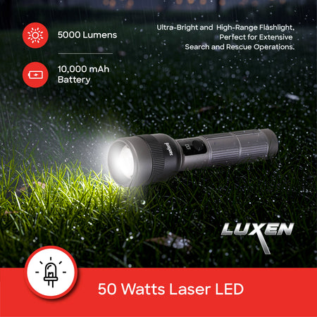 rechargeable flashlight torch zoom 5 mode laser led 5000 lumens 50W sanford 3