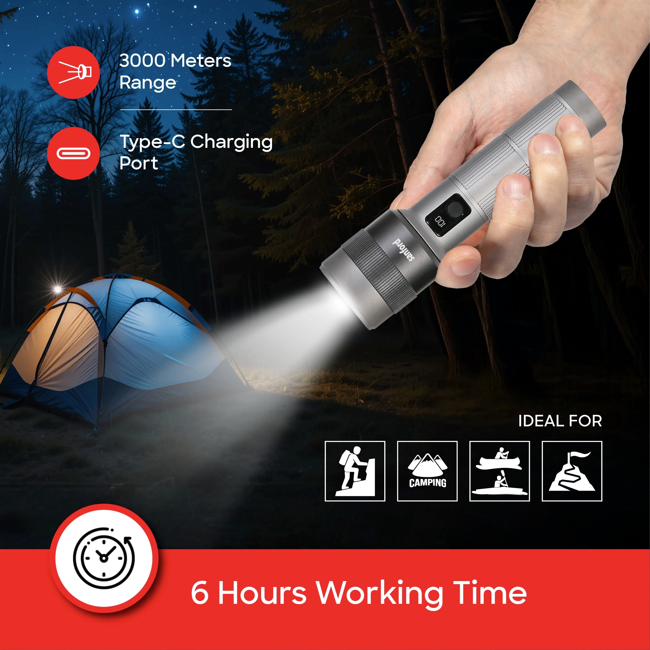 rechargeable flashlight torch zoom 5 mode laser led 5000 lumens 50W sanford 6