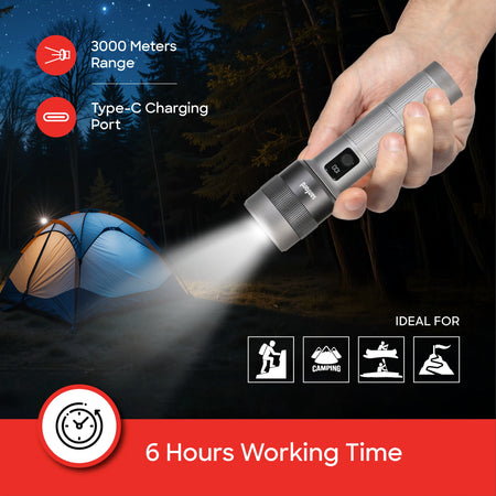 rechargeable flashlight torch zoom 5 mode laser led 5000 lumens 50W sanford 6