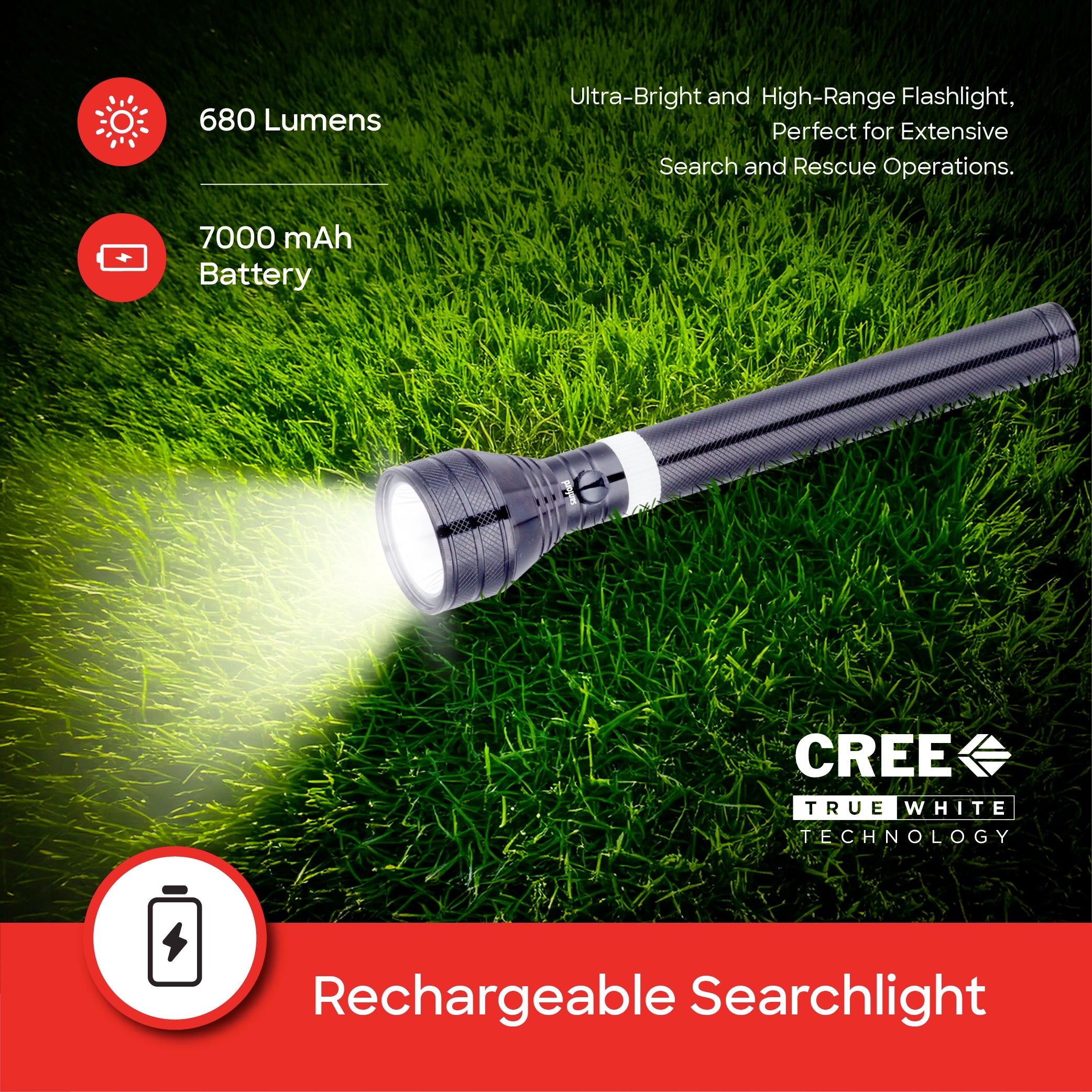 7W CREE LED flashlight rechargeable 3200m long range waterproof sanford 3