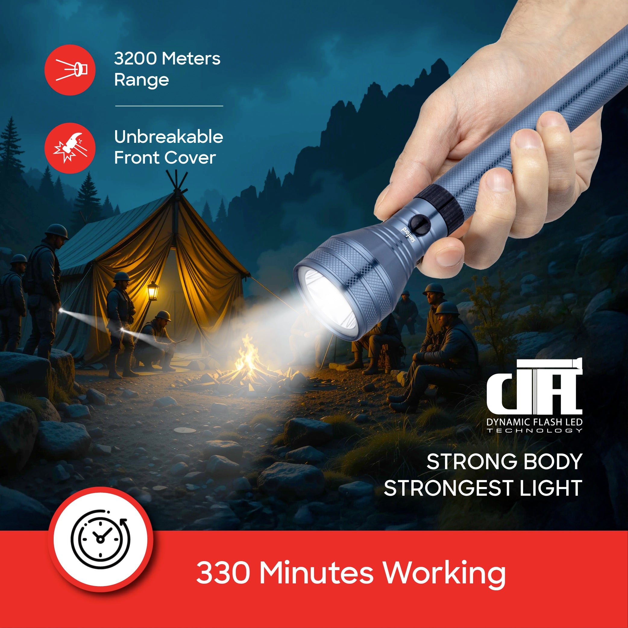 7W CREE LED flashlight rechargeable 3200m long range waterproof sanford 4