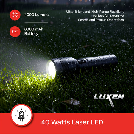 rechargeable flashlight torch zoom 5 mode laser led 4000 lumens digital display sanford 3