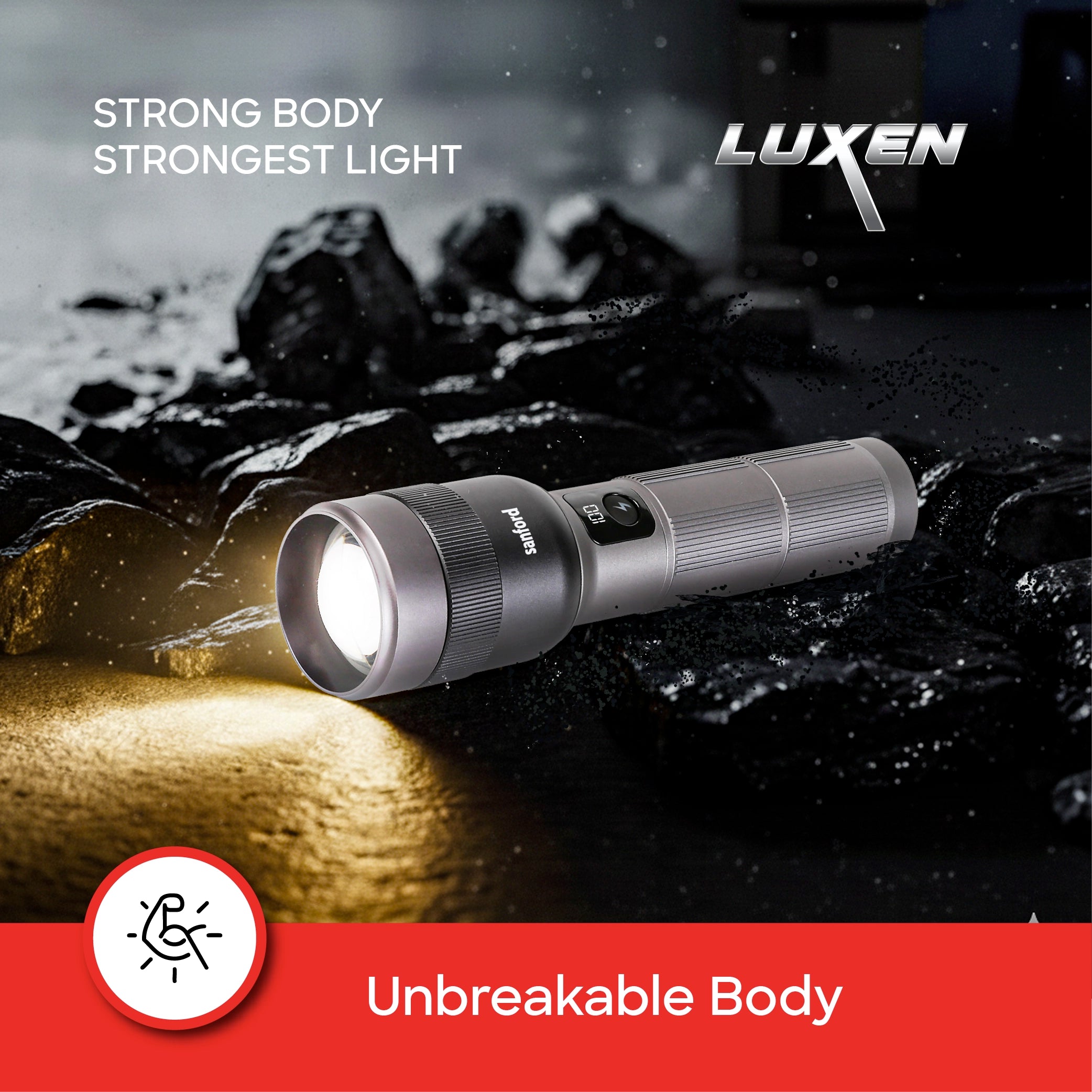 rechargeable flashlight torch zoom 5 mode laser led 4000 lumens digital display sanford 7