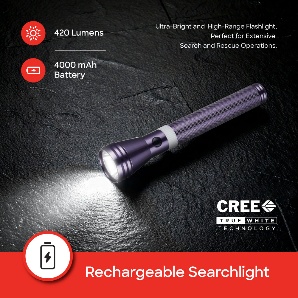 Sanford 5W CREE LED Flashlight | 1800m Long Range | 4000mAh Rechargeable | Rugged & Waterproof - buysanford