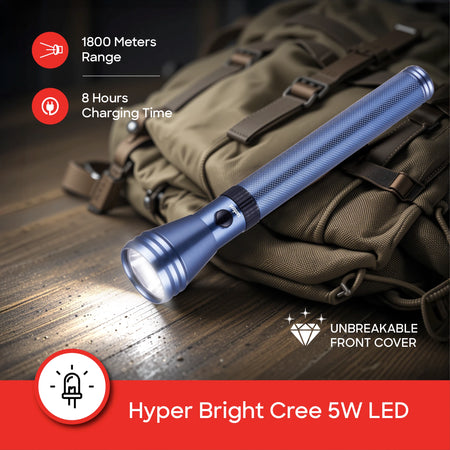 Sanford 5W CREE LED Flashlight | 1800m Long Range | 4000mAh Rechargeable | Rugged & Waterproof - buysanford