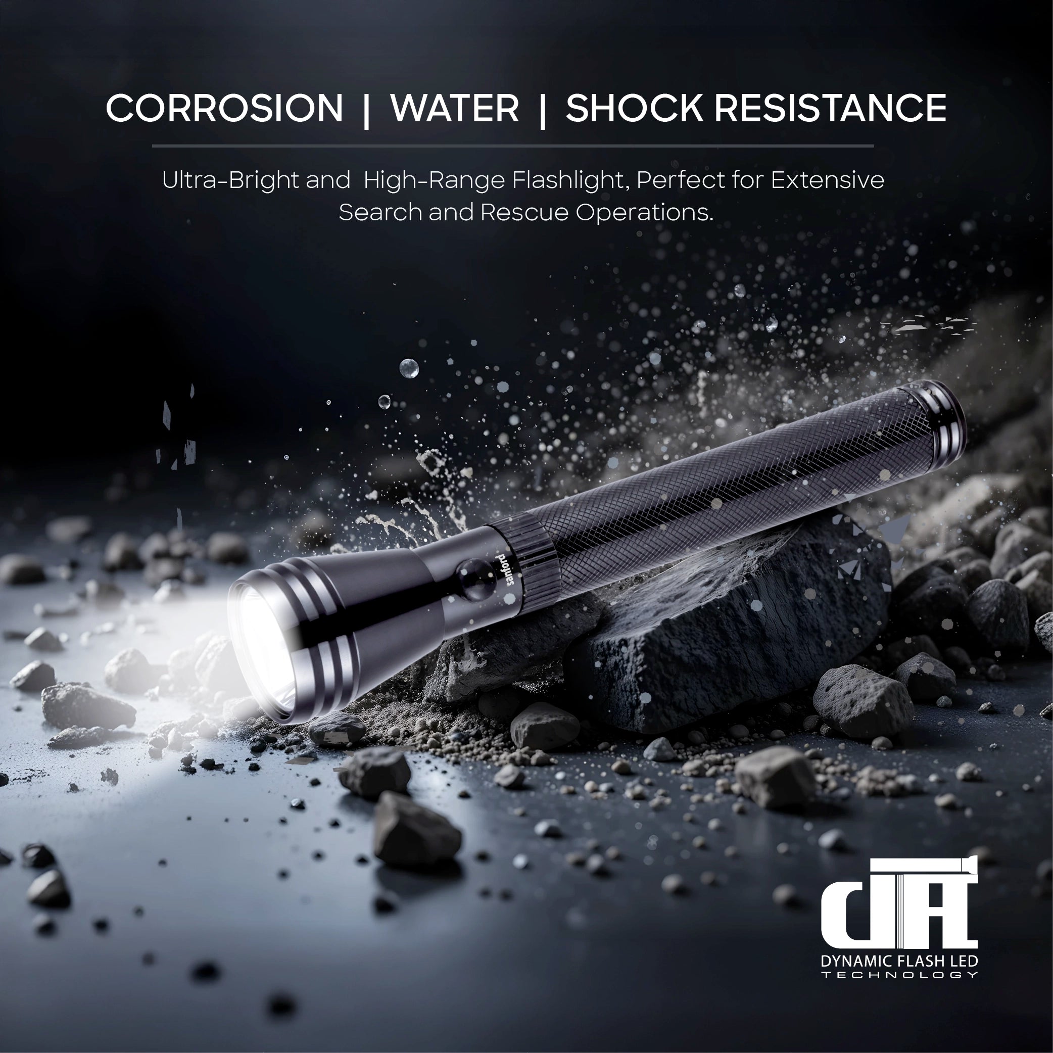 Sanford 5W CREE LED Flashlight | 1800m Long Range | 4000mAh Rechargeable | Rugged & Waterproof - buysanford