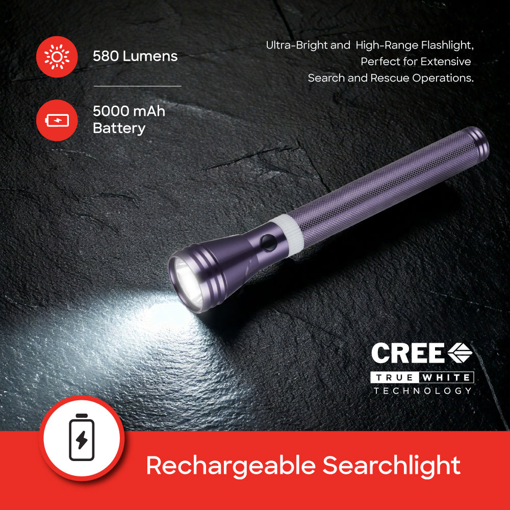 Sanford 5W CREE LED Flashlight | 2200m Range | 580 Lumens | 5000mAh Battery | Rugged & Rechargeable - buysanford