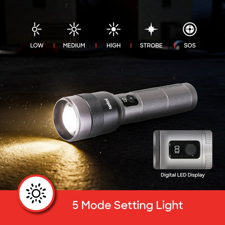 rechargeable flashlight torch zoom 5 mode laser led 8000 lumens 80W sanford 5
