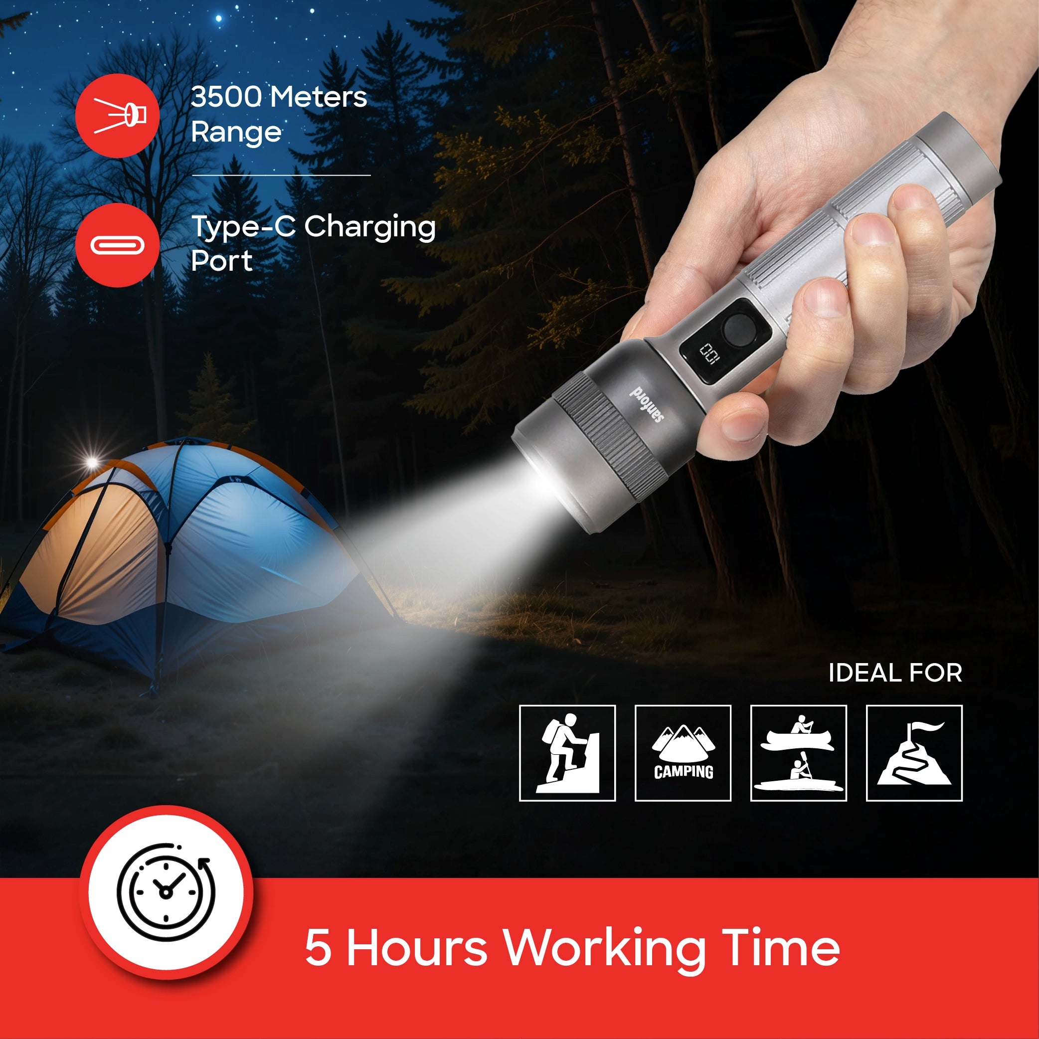 rechargeable flashlight torch zoom 5 mode laser led 7000 lumens 70W sanford 6