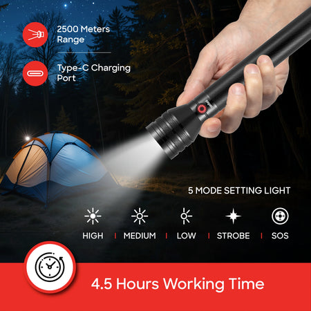 LED flashlight combo 20W torch 2500m range sanford 5