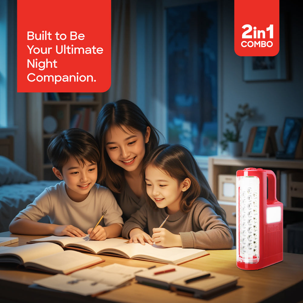 Sanford Rechargeable LED Searchlight & Solar Emergency Lantern Combo | Long-Range Beam, Dual Light, Power Backup