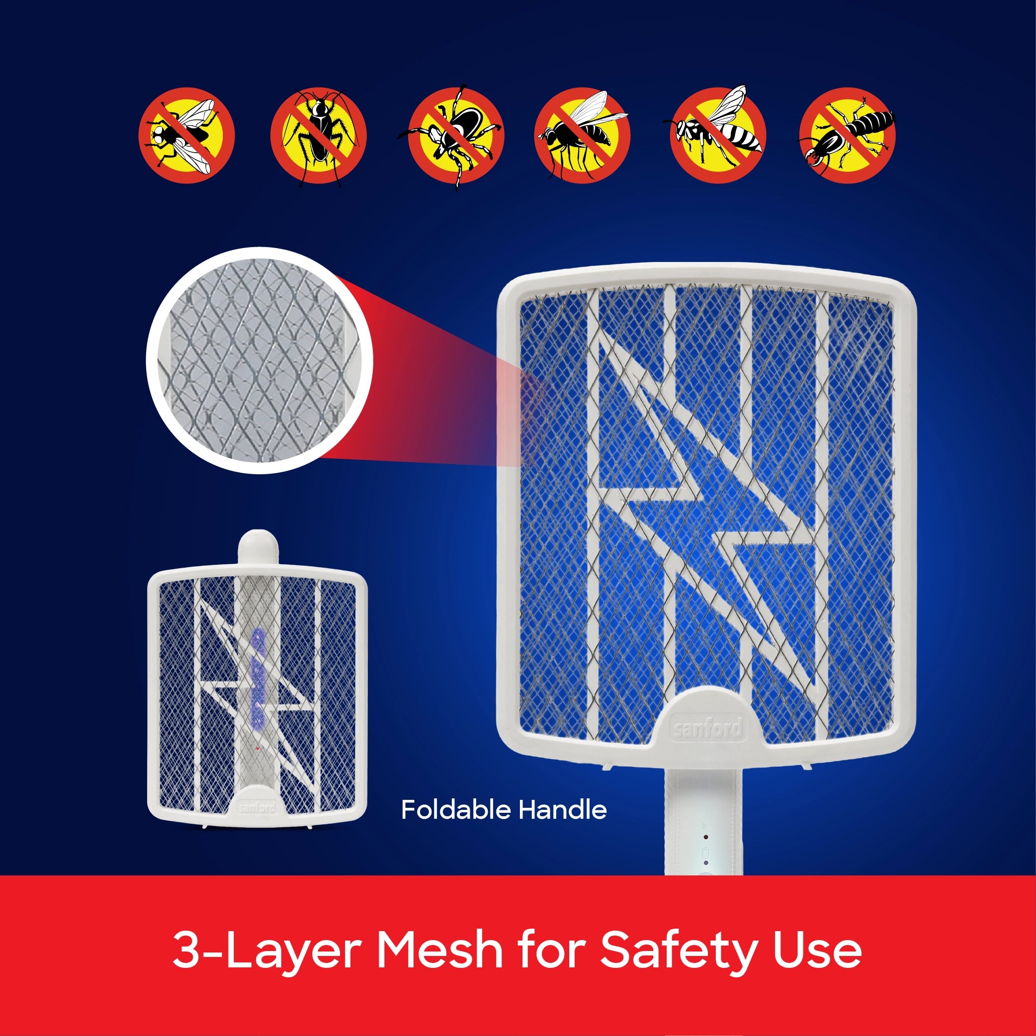 foldable mosquito bat 3500V rechargeable insect killer racket sanford 5