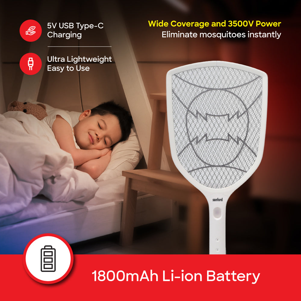 Sanford rechargeable mosquito bat USB Type-C charging port and LED indicator