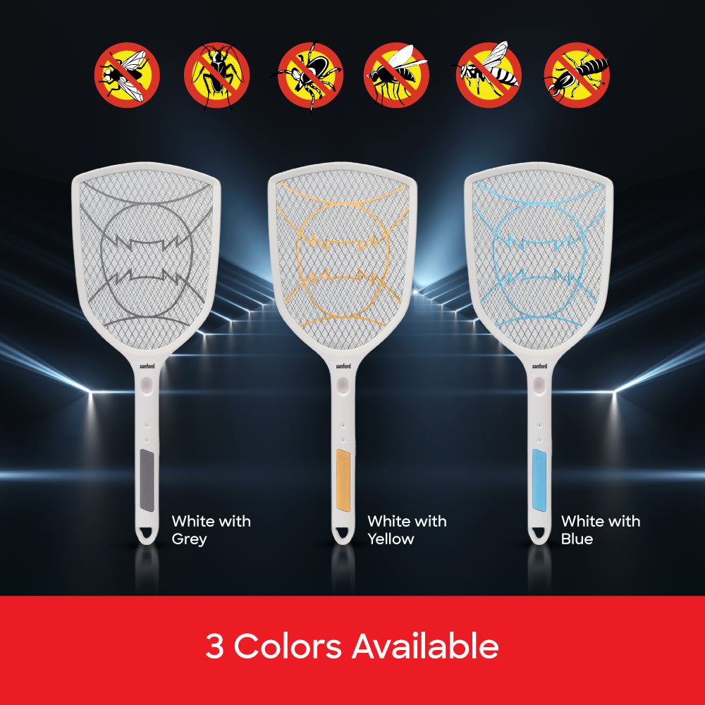 Sanford electric mosquito racket with charging cable and safety mesh design