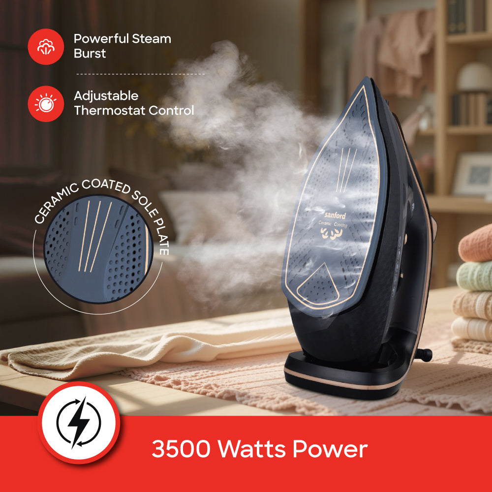 Sanford 3500 Watts Power Ceramic Coated Steam Iron with Anti-Drip and Self-Cleaning | SF64CSI - buysanford