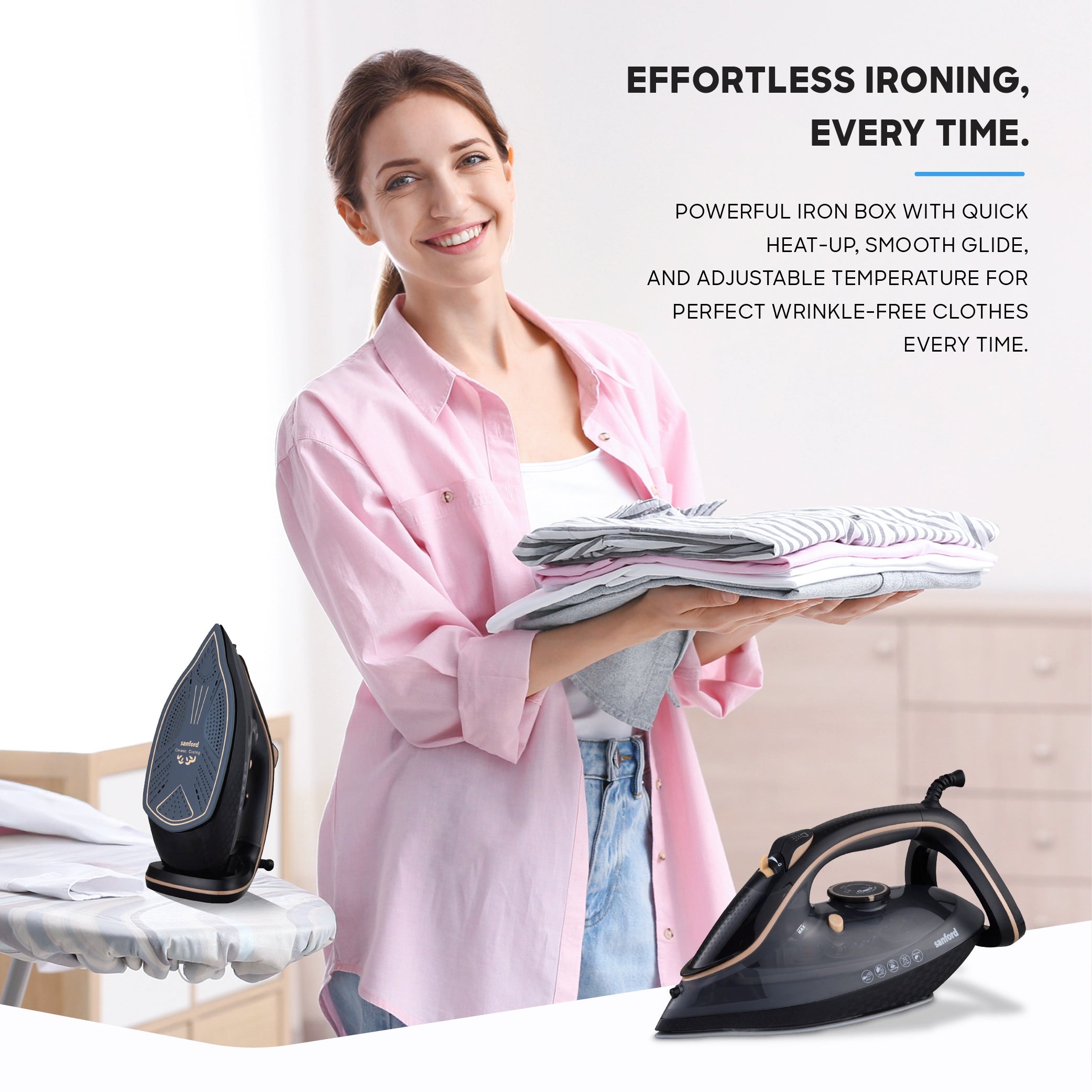 3500W steam iron ceramic soleplate spray burst self cleaning sanford 5