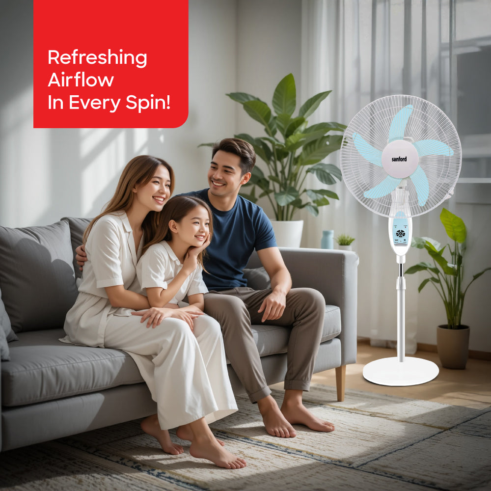 Sanford Rechargeable Solar Fan | 60W Copper Motor | 12V 5Ah Battery | 12 LEDs | 9 Speeds | AC/DC | Solar Charging | USB Output - buysanford