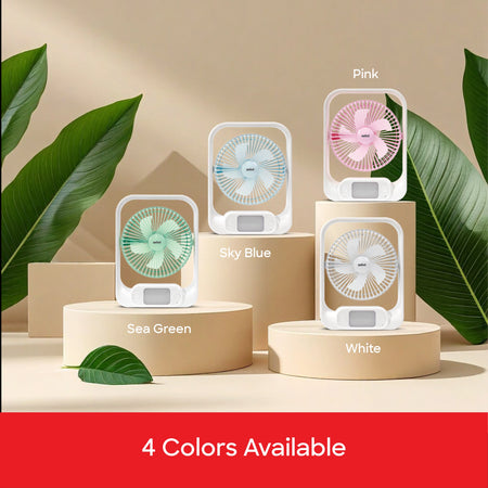 rechargeable table fan dual color led 3600mah battery type c charging sanford 5