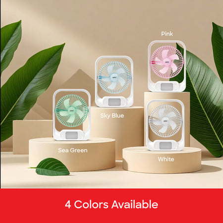 Sanford Rechargeable Table Fan with Dual-Color LED | 4500RPM Motor | 3600mAh Battery | Type-C Charging | 3 Speeds - buysanford